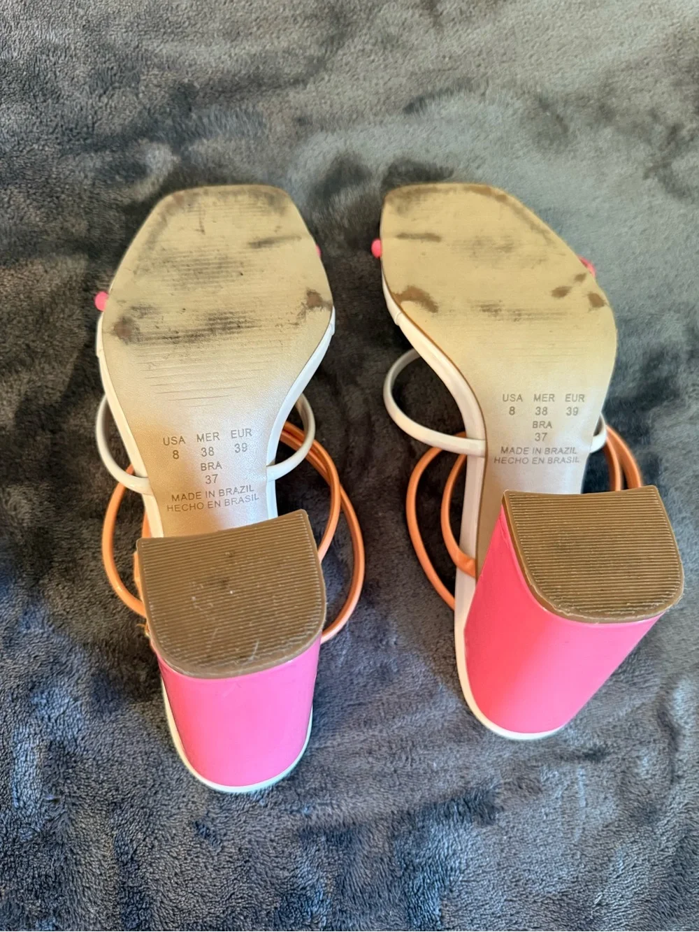 Madre Floe Multi-Color Strappy Block Heel Sandals - Orange/White/Pink